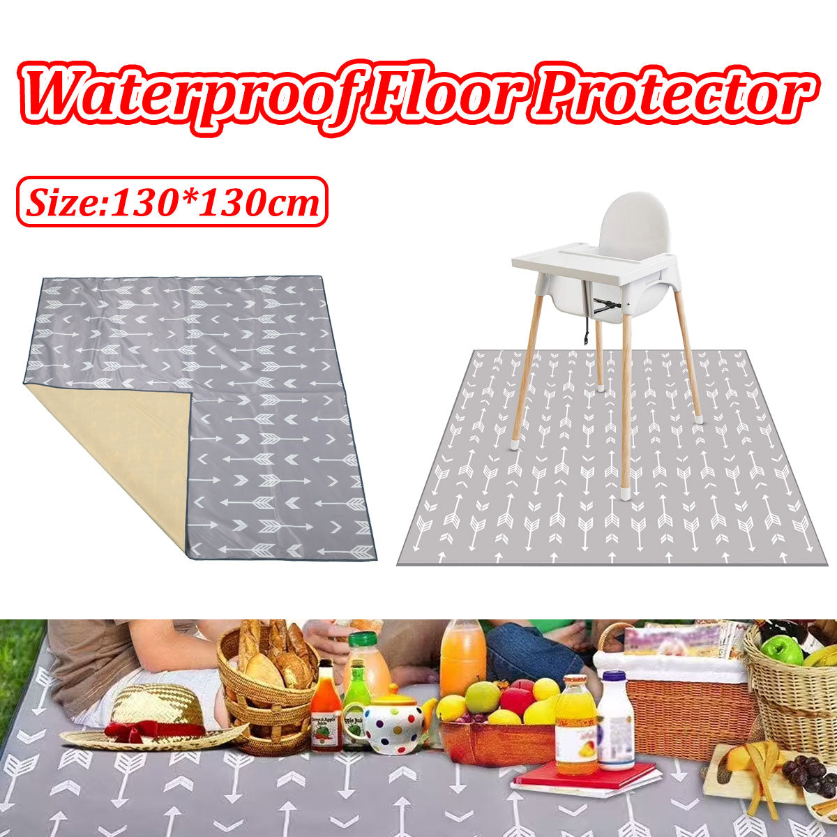 Waterproof Non-Slip Floor Mat 130x130cm High Chair Protector
