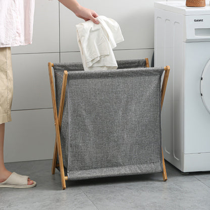 Wooden Collapsible Laundry Basket with Breathable Fabric