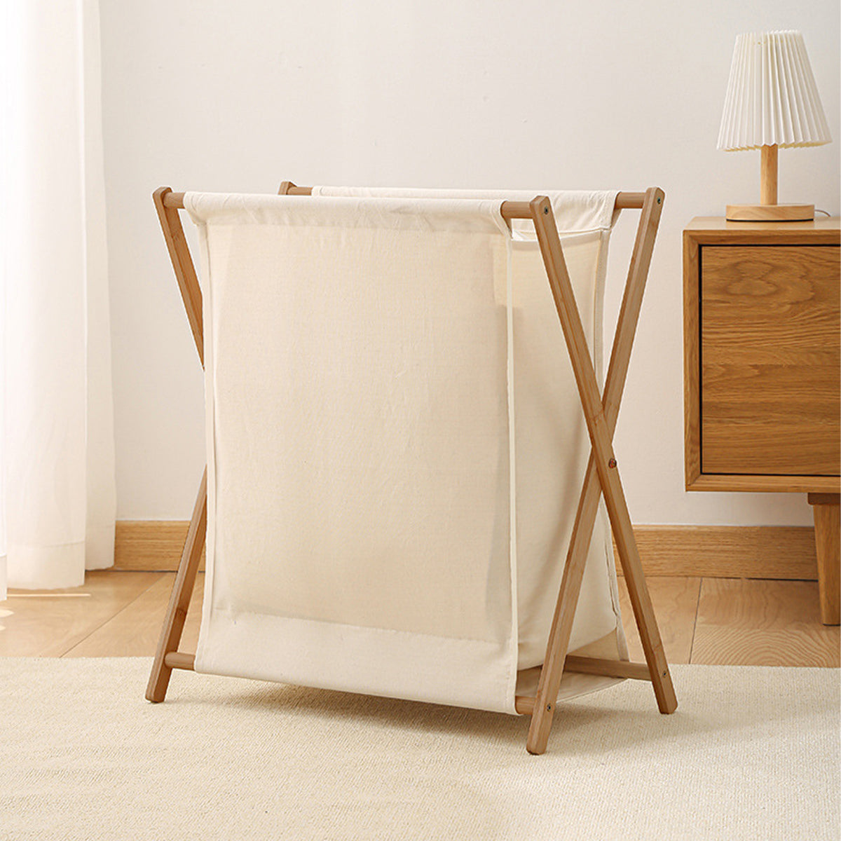 Wooden Collapsible Laundry Basket with Breathable Fabric
