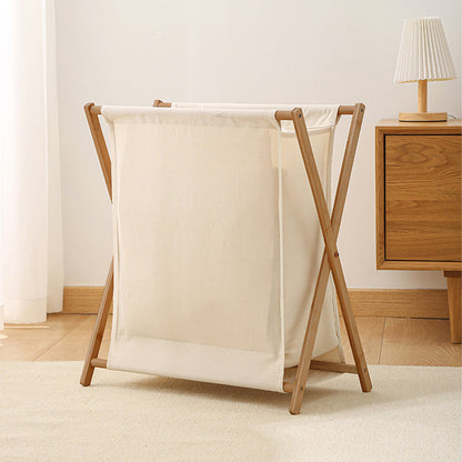 Wooden Collapsible Laundry Basket with Breathable Fabric