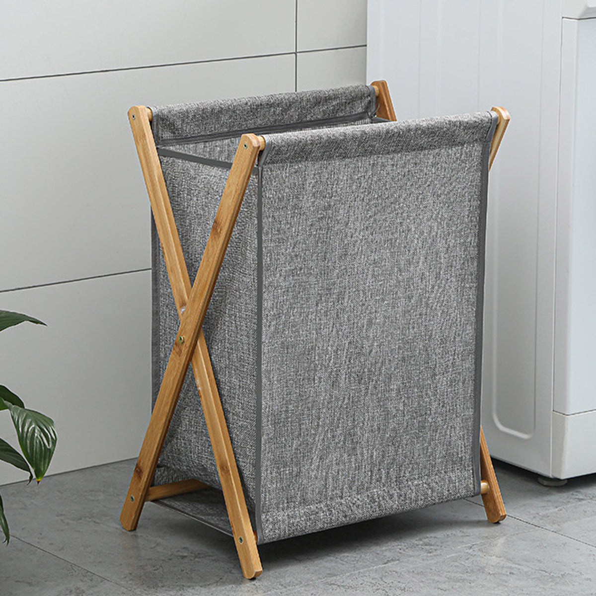 Wooden Collapsible Laundry Basket with Breathable Fabric