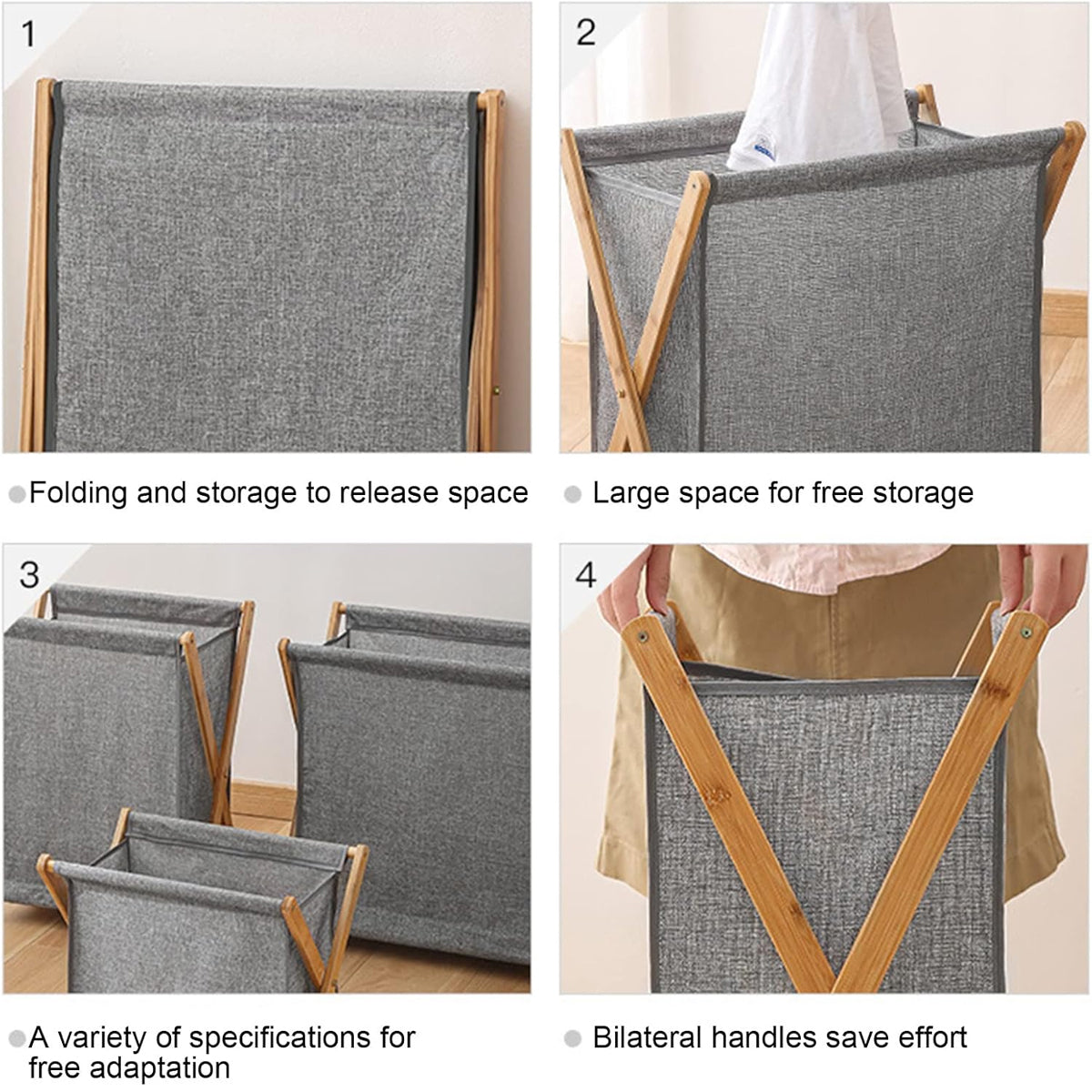Wooden Collapsible Laundry Basket with Breathable Fabric