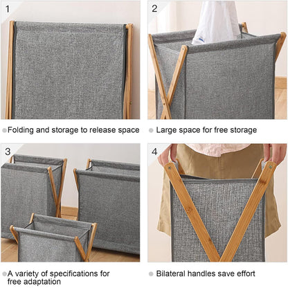 Wooden Collapsible Laundry Basket with Breathable Fabric