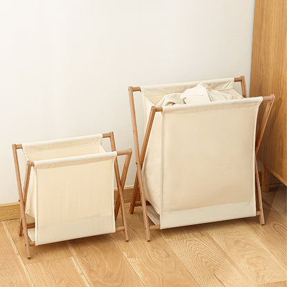Wooden Collapsible Laundry Basket with Breathable Fabric
