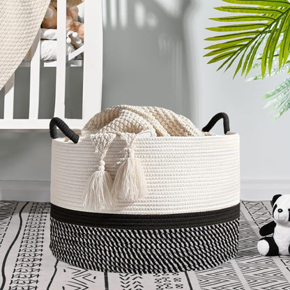 Foldable Large Cotton Rope Laundry Basket with Knot Handles