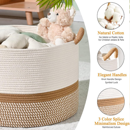 Foldable Large Cotton Rope Laundry Basket with Knot Handles