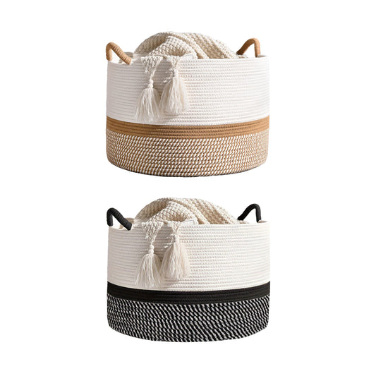 Foldable Large Cotton Rope Laundry Basket with Knot Handles