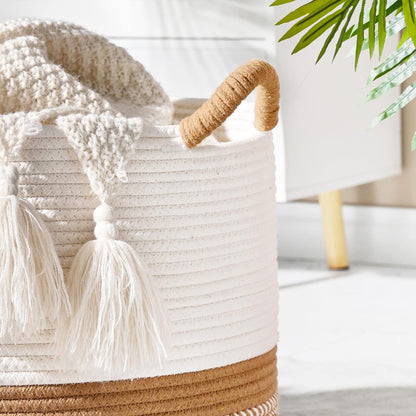 Foldable Large Cotton Rope Laundry Basket with Knot Handles