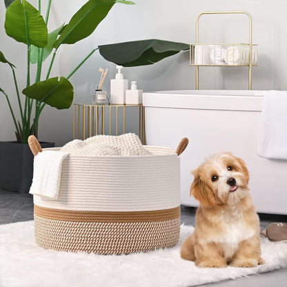 Foldable Large Cotton Rope Laundry Basket with Knot Handles