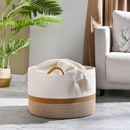 Foldable Large Cotton Rope Laundry Basket with Knot Handles