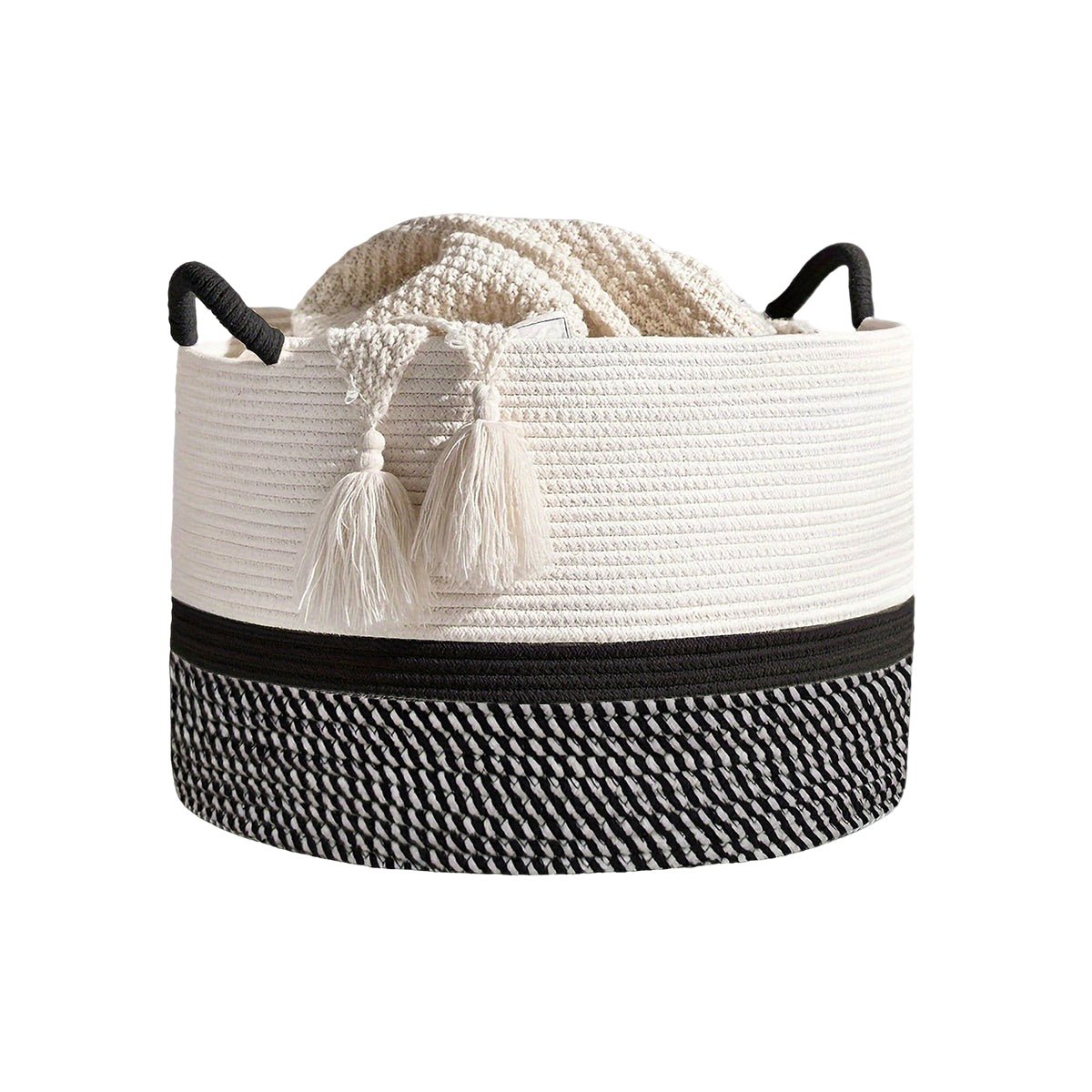 Foldable Large Cotton Rope Laundry Basket with Knot Handles