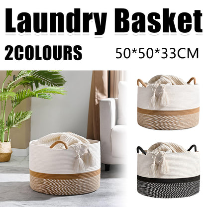 Foldable Large Cotton Rope Laundry Basket with Knot Handles