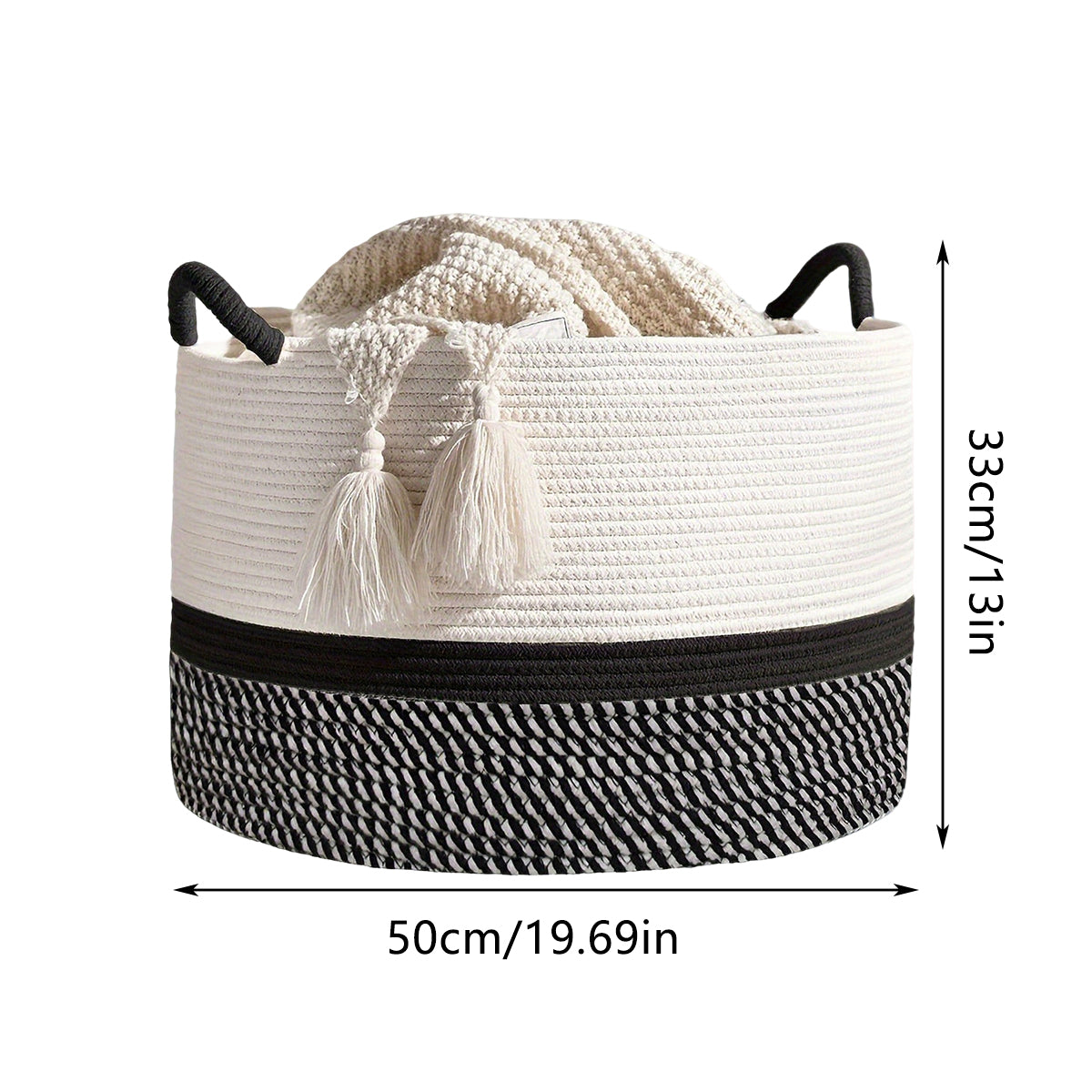 Foldable Large Cotton Rope Laundry Basket with Knot Handles