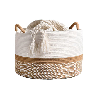 Foldable Large Cotton Rope Laundry Basket with Knot Handles
