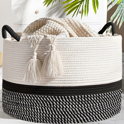 Foldable Large Cotton Rope Laundry Basket with Knot Handles