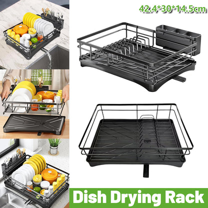Large Capacity Kitchen Dish Drying Rack Sink Plate Bowl Storage Shelf