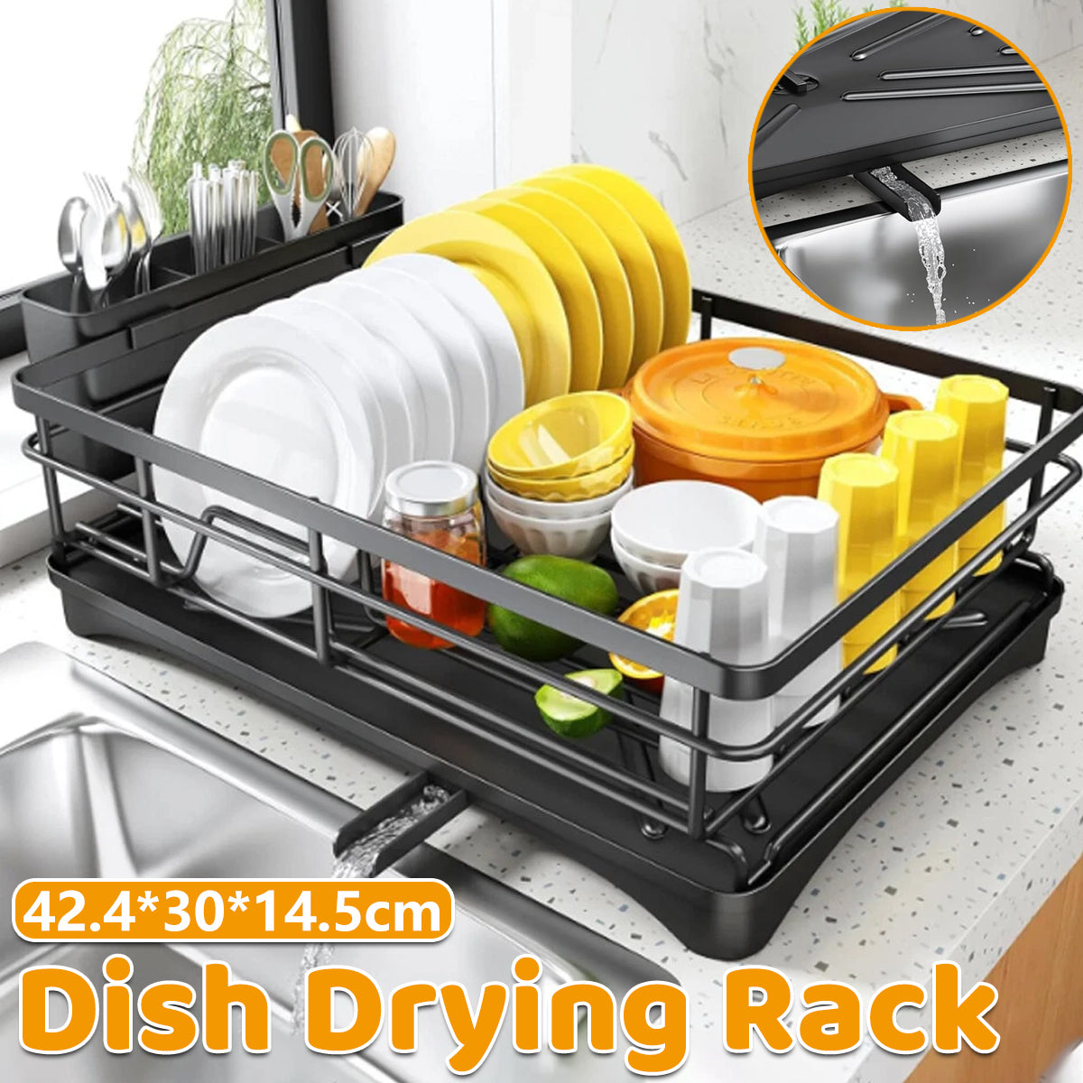 Large Capacity Kitchen Dish Drying Rack Sink Plate Bowl Storage Shelf