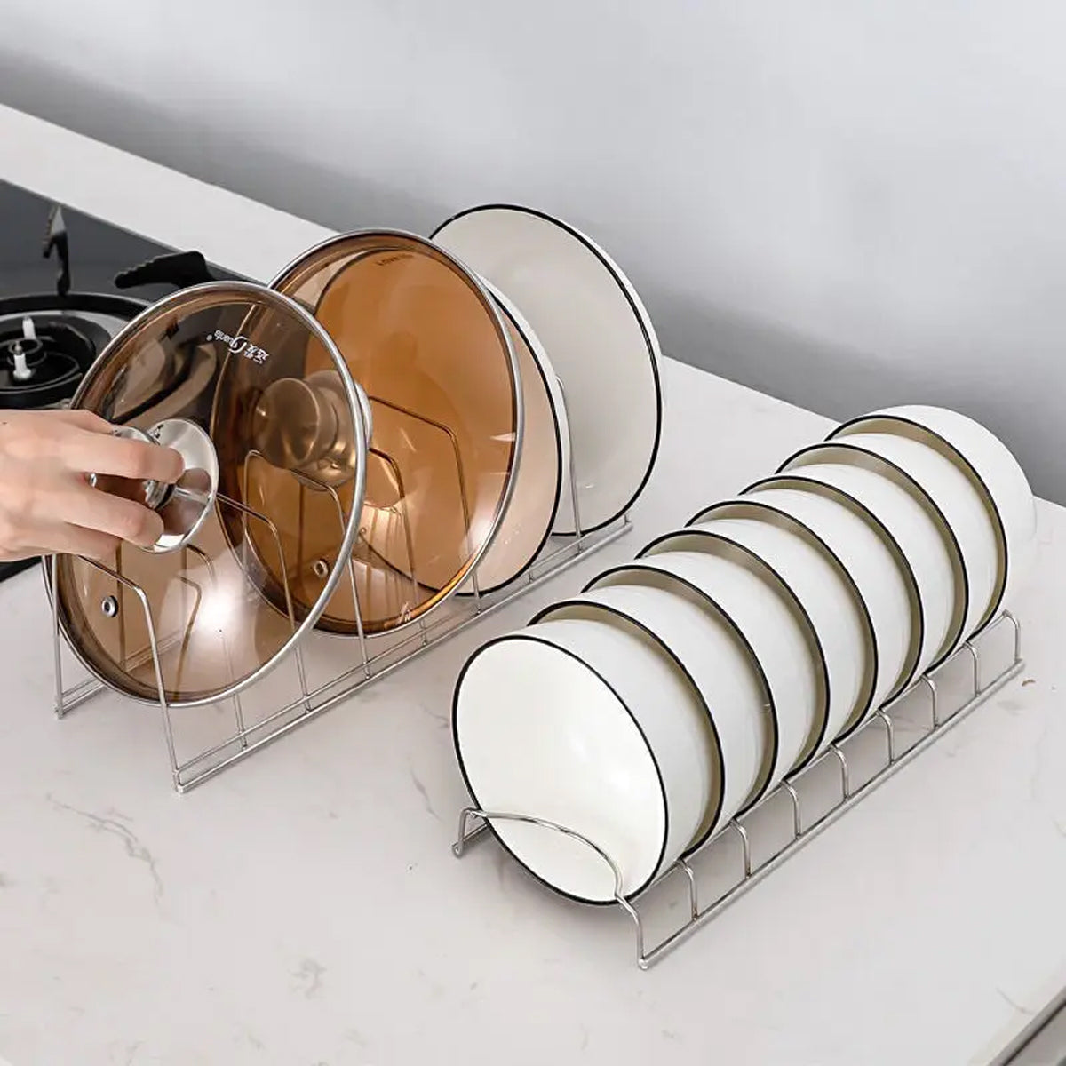 2pcs Stainless Steel Dish Drainer Rack Kitchen Sink Storage