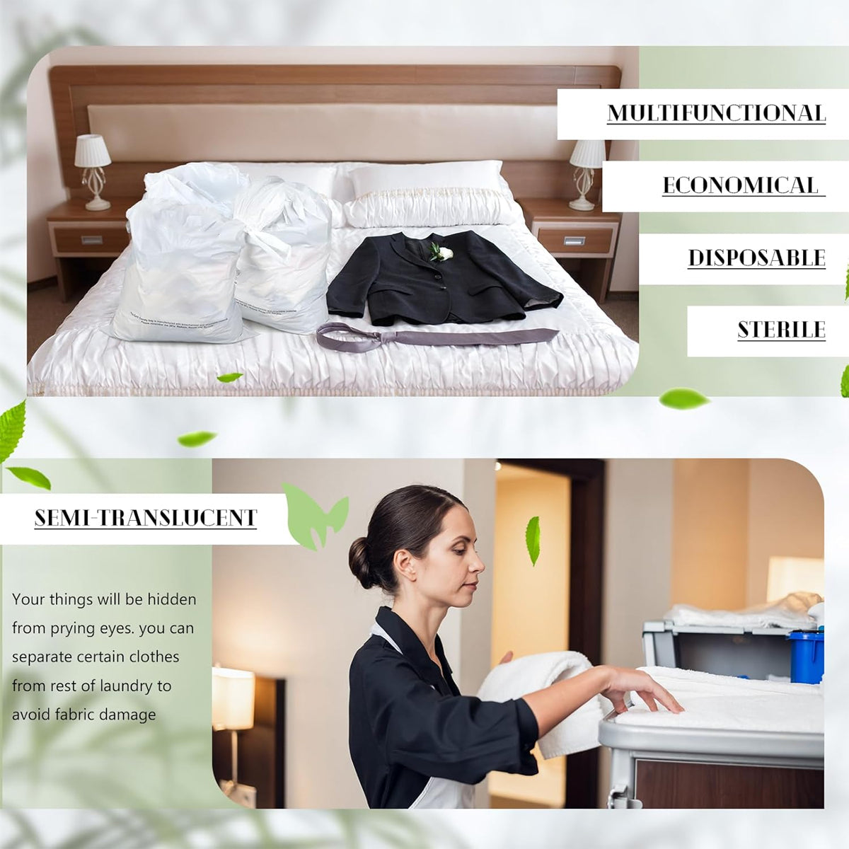 50 Pcs Disposable Plastic Laundry Bags with Drawstring Closure
