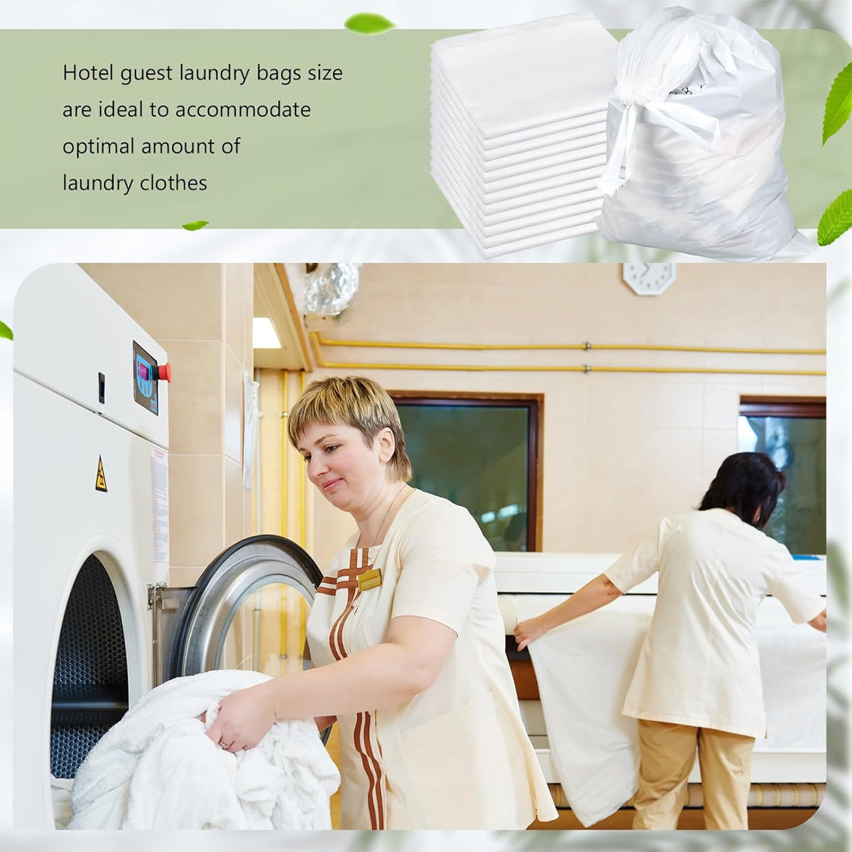 50 Pcs Disposable Plastic Laundry Bags with Drawstring Closure