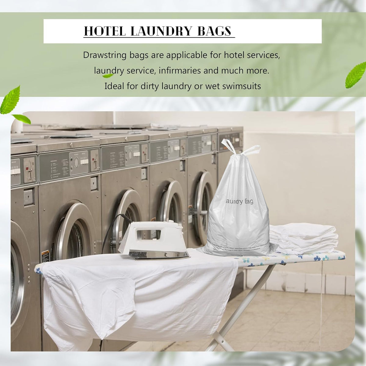 50 Pcs Disposable Plastic Laundry Bags with Drawstring Closure