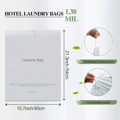 50 Pcs Disposable Plastic Laundry Bags with Drawstring Closure