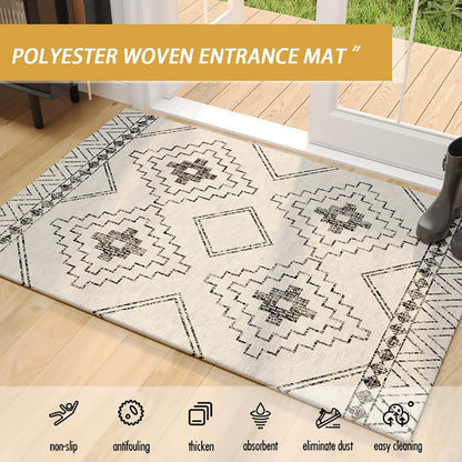Anti-Slip Entrance Mat Bamboo-Cotton Blend Geometric Design