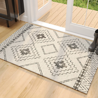 Anti-Slip Entrance Mat Bamboo-Cotton Blend Geometric Design