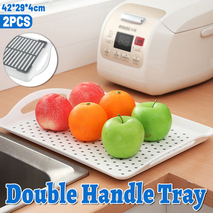 2PCS Rectangular Serving Tray Double Handle Non Slip TPR Kitchen Display Plate