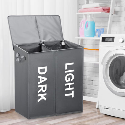 Oxford Cloth Double Laundry Basket for Dirty Clothes Storage Hamper Organizer