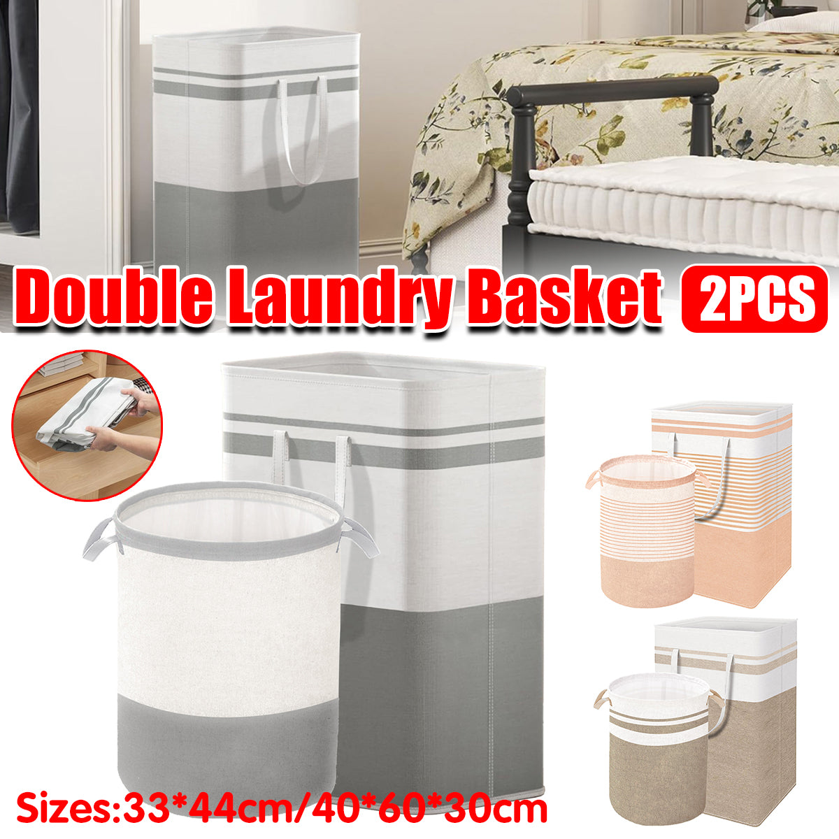 Foldable Canvas Laundry Basket for Dirty Clothes Storage Bag Hamper Organizer