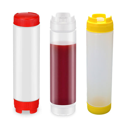 16oz Plastic Sauce Dispenser Bottles Large Capacity Double-ended Squeeze Bottles
