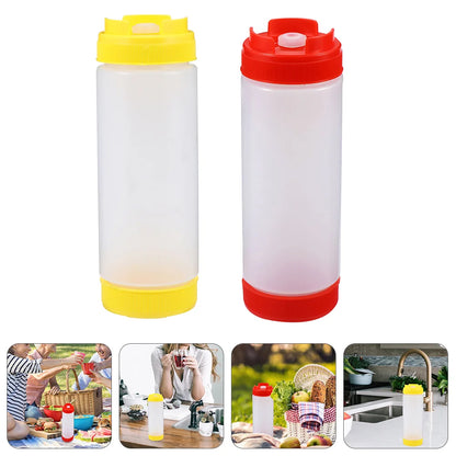 16oz Plastic Sauce Dispenser Bottles Large Capacity Double-ended Squeeze Bottles