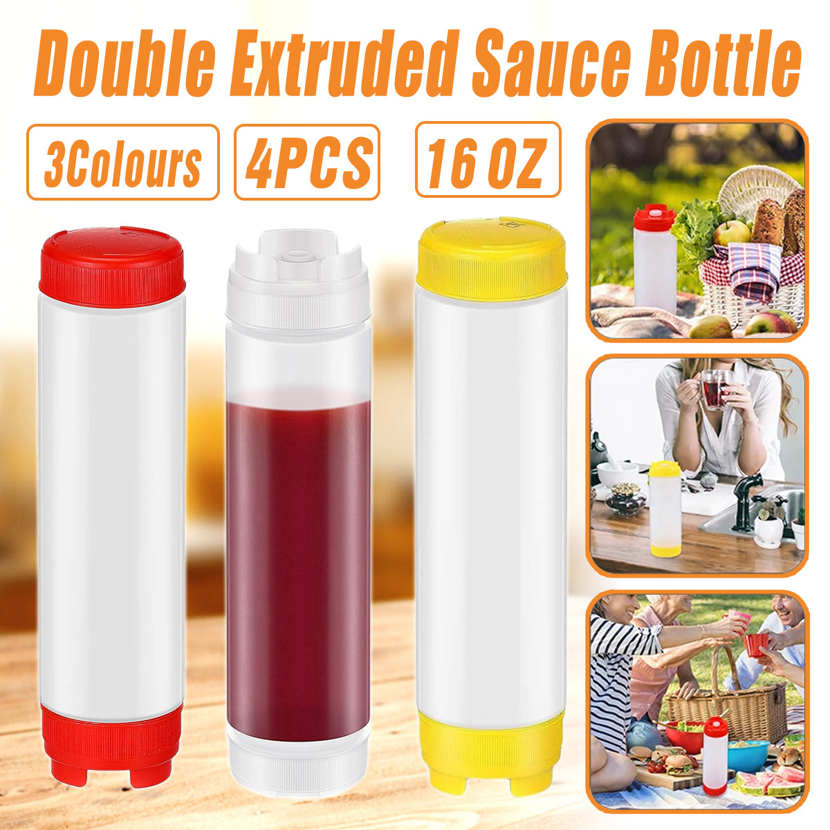 16oz Plastic Sauce Dispenser Bottles Large Capacity Double-ended Squeeze Bottles