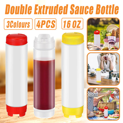 16oz Plastic Sauce Dispenser Bottles Large Capacity Double-ended Squeeze Bottles