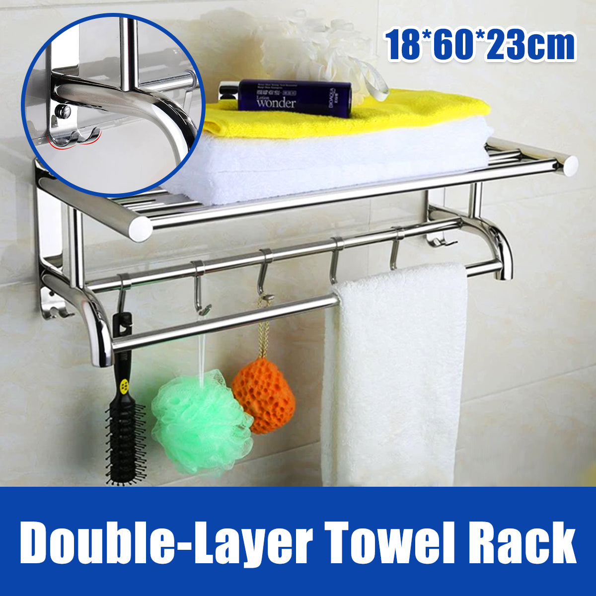 Stainless Steel Wall Mounted Towel Rack Double Layer for Hotel
