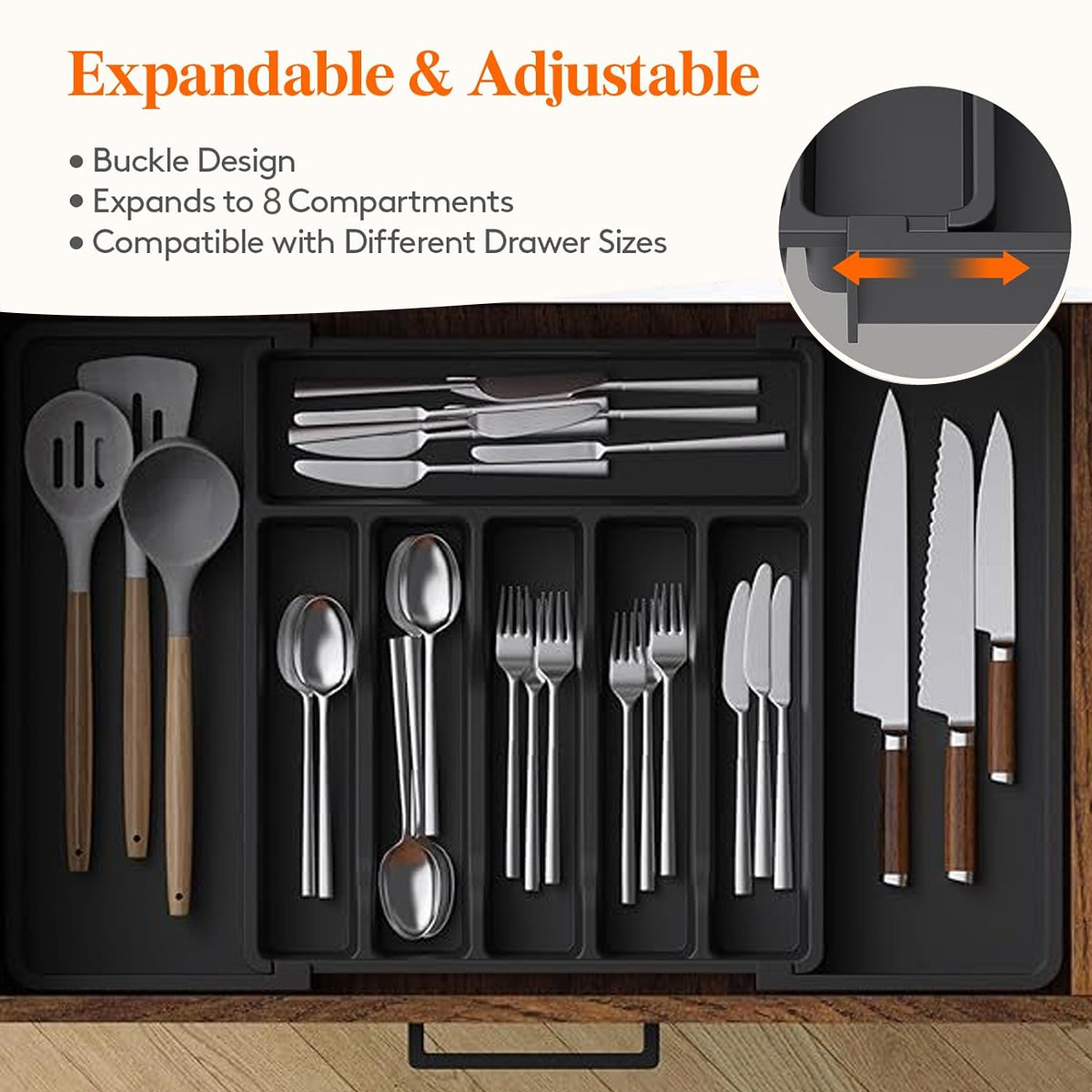 Expandable Cutlery Organizer Adjustable Silverware Drawer Storage Box Tray AU