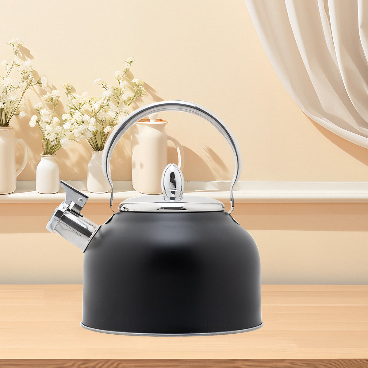 Stainless Steel Whistling Kettle with Foldable Handle for Home Kitchen