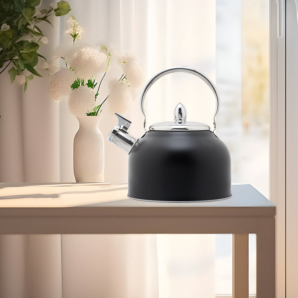 Stainless Steel Whistling Kettle with Foldable Handle for Home Kitchen