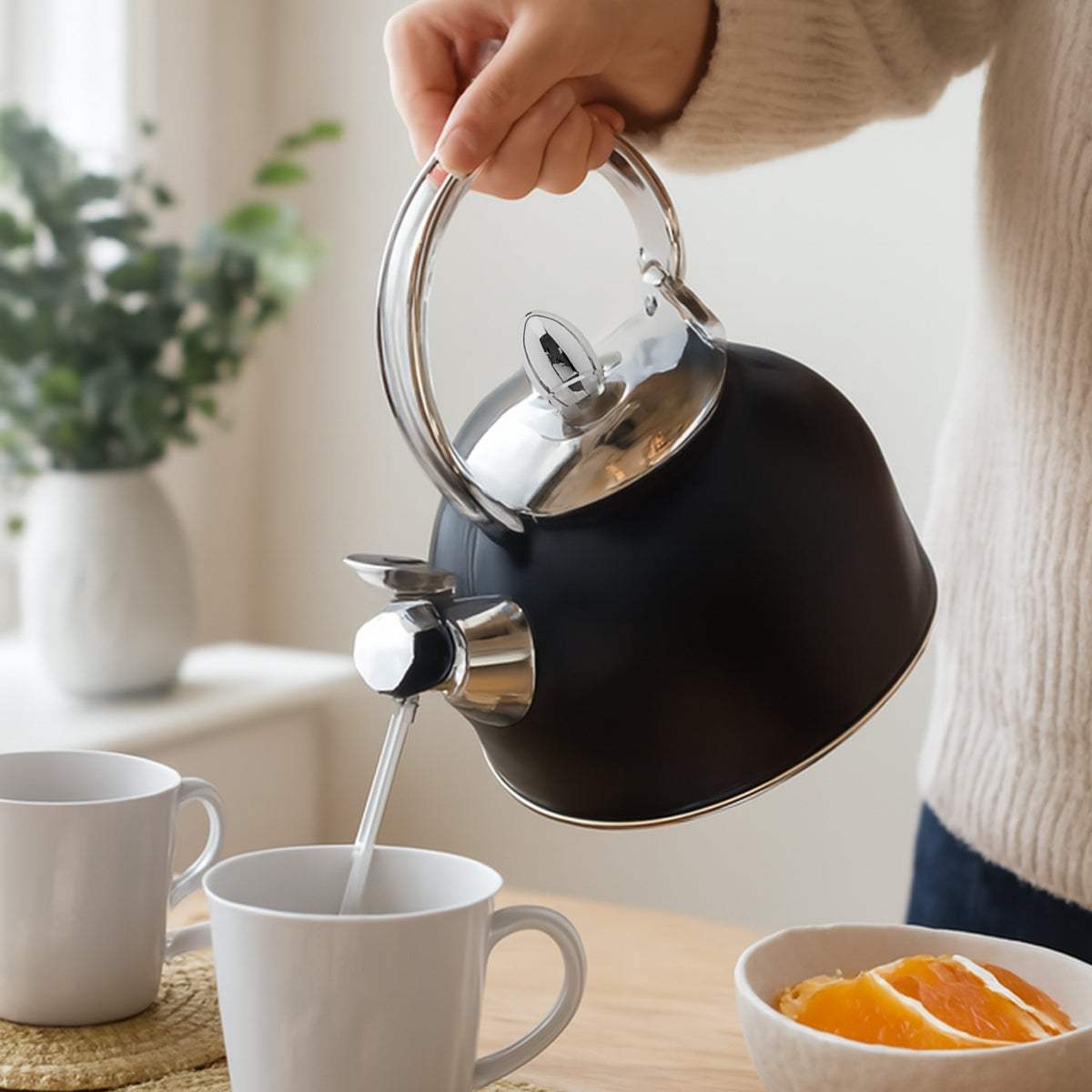 Stainless Steel Whistling Kettle with Foldable Handle for Home Kitchen