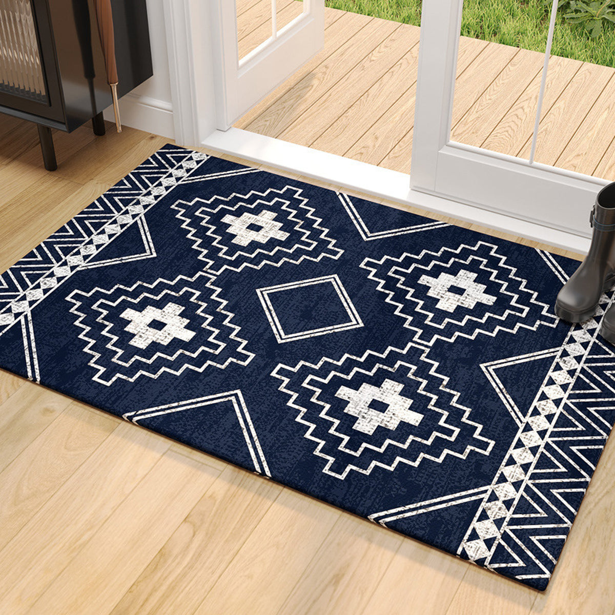 Anti-Slip Entrance Mat Bamboo-Cotton Blend Geometric Design