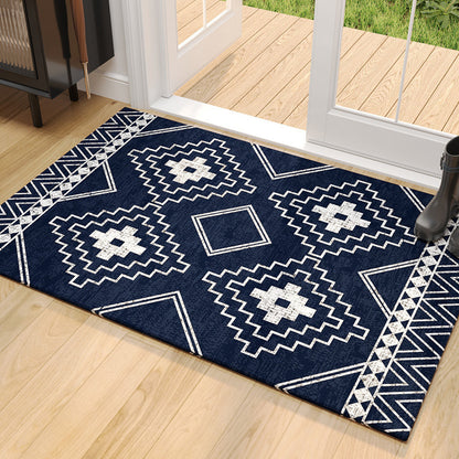 Anti-Slip Entrance Mat Bamboo-Cotton Blend Geometric Design