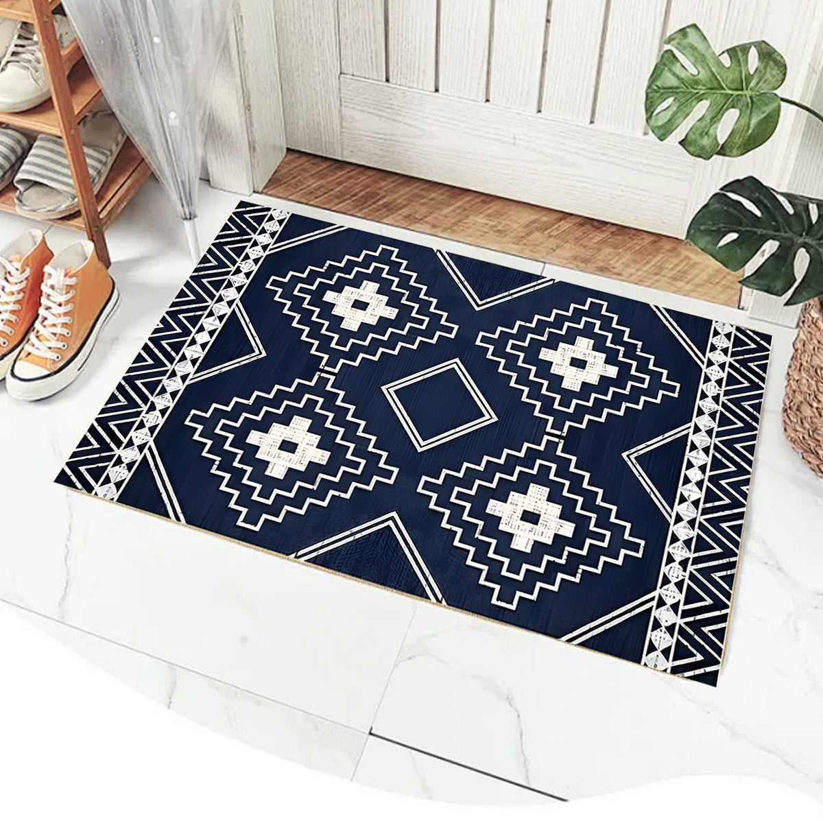 Anti-Slip Entrance Mat Bamboo-Cotton Blend Geometric Design