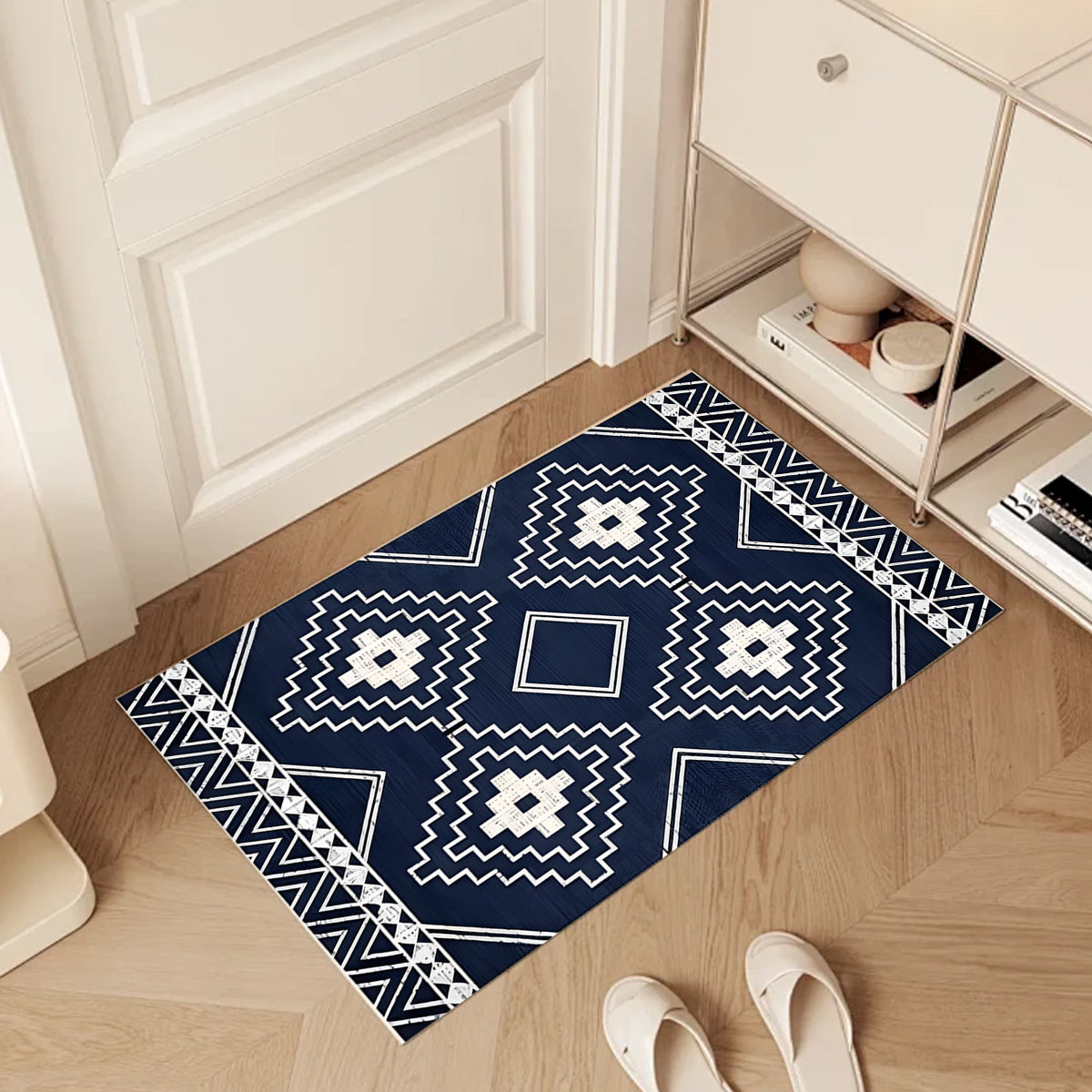 Anti-Slip Entrance Mat Bamboo-Cotton Blend Geometric Design