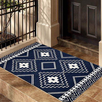 Anti-Slip Entrance Mat Bamboo-Cotton Blend Geometric Design