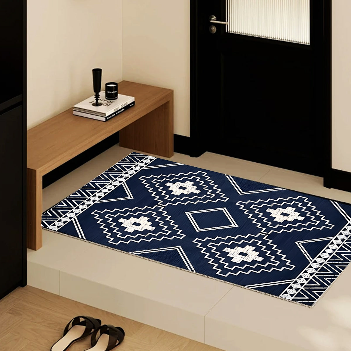 Anti-Slip Entrance Mat Bamboo-Cotton Blend Geometric Design