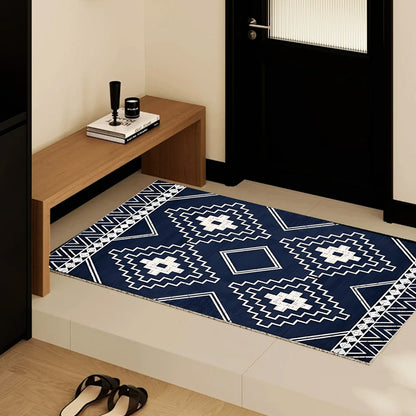 Anti-Slip Entrance Mat Bamboo-Cotton Blend Geometric Design
