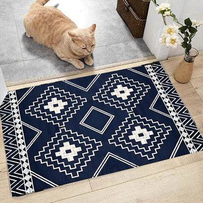 Anti-Slip Entrance Mat Bamboo-Cotton Blend Geometric Design