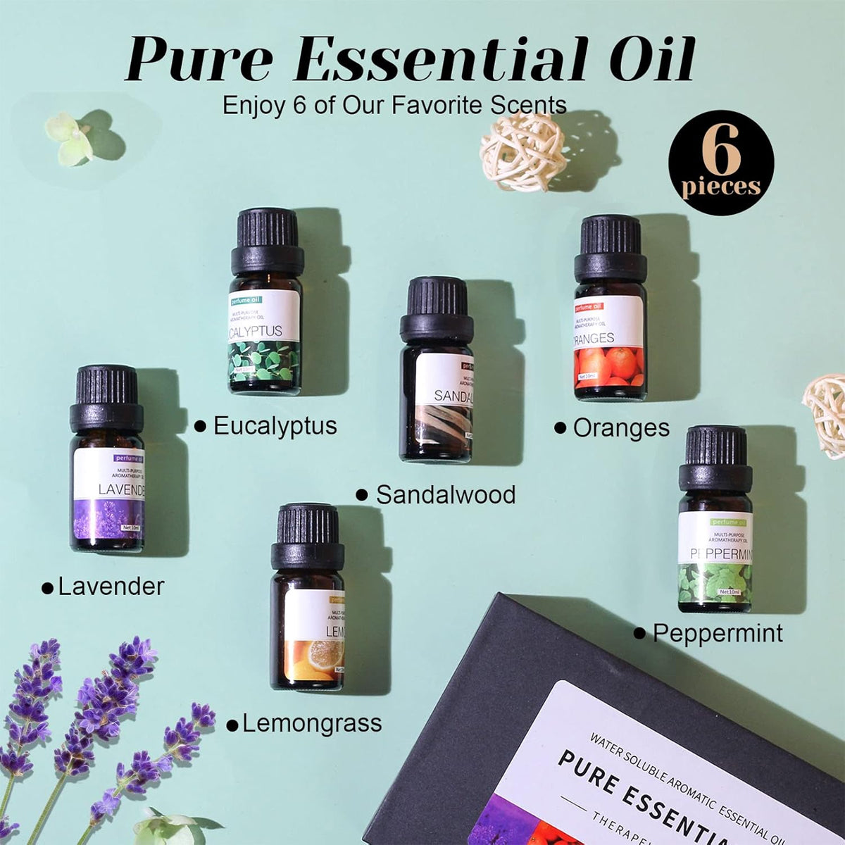 Essential Oil Set 6 Bottles Natural Aromatherapy Oils for Relax and Massage AU