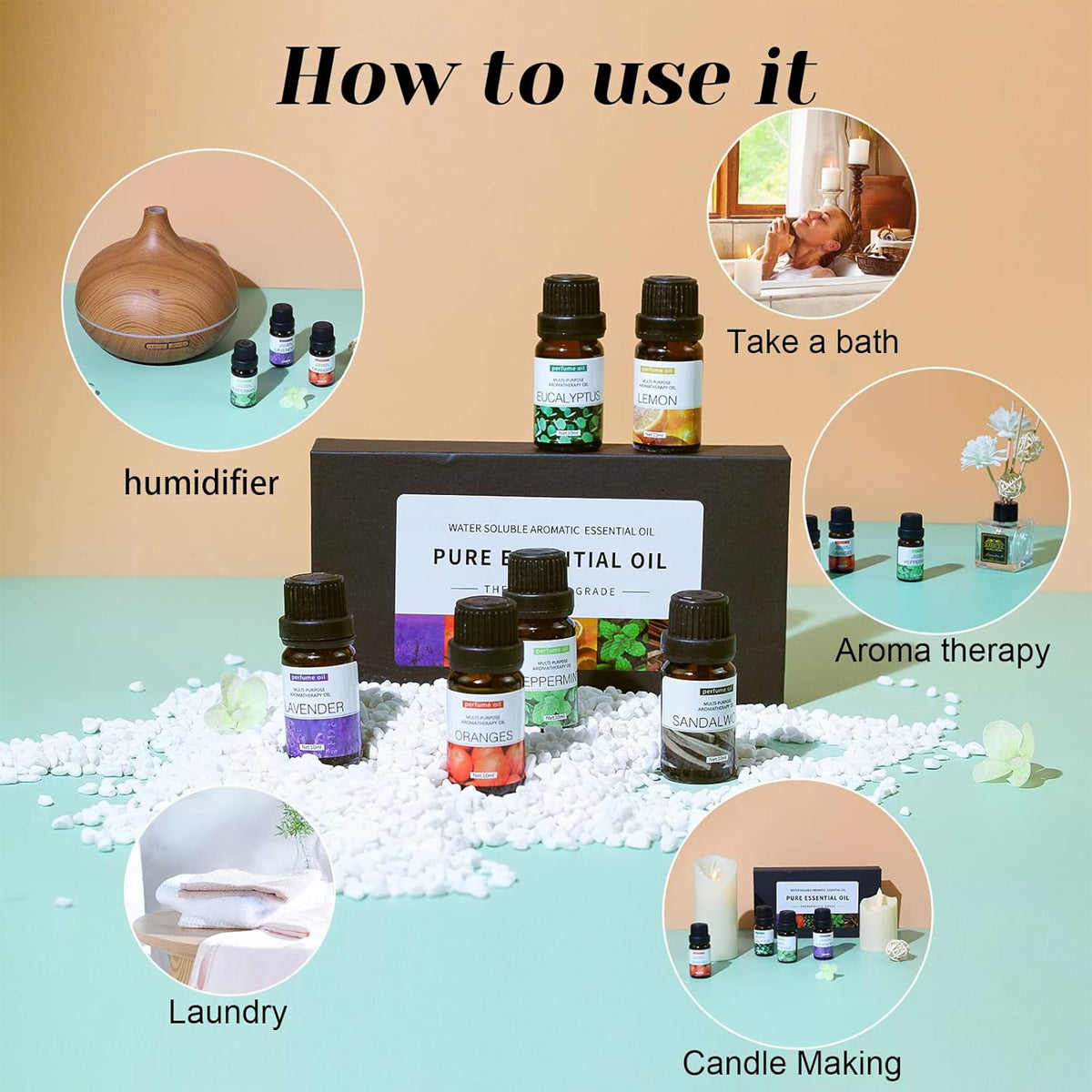 Essential Oil Set 6 Bottles Natural Aromatherapy Oils for Relax and Massage AU